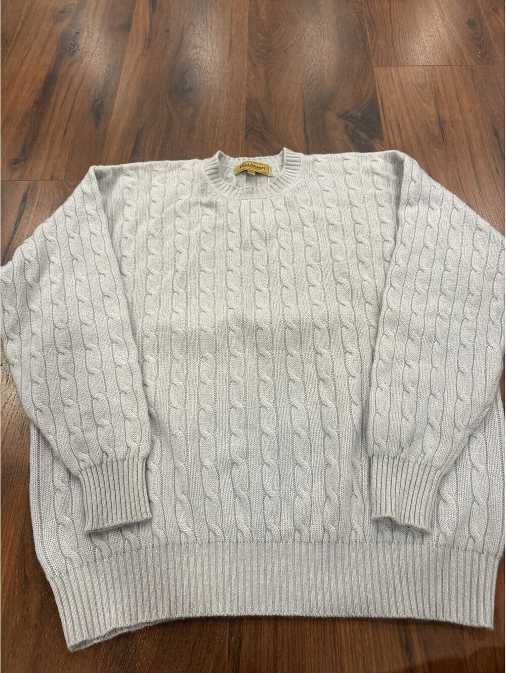 Paul Stuart 100% Cashmere Cable Crewneck Sweater Scotland Size XXL Light Blue